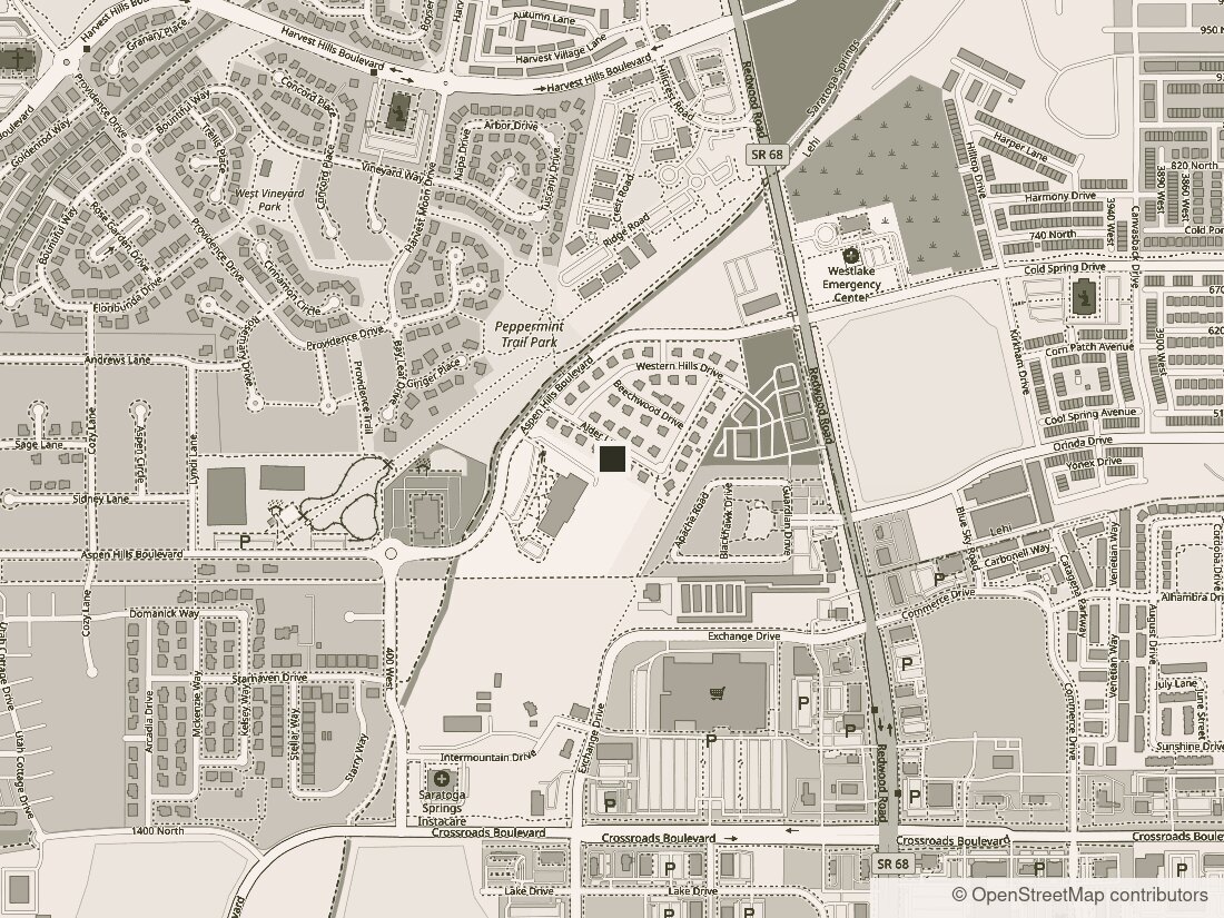 Street plan of Saratoga Springs with the school marked on Alder Lane, a block west of Redwood Road.